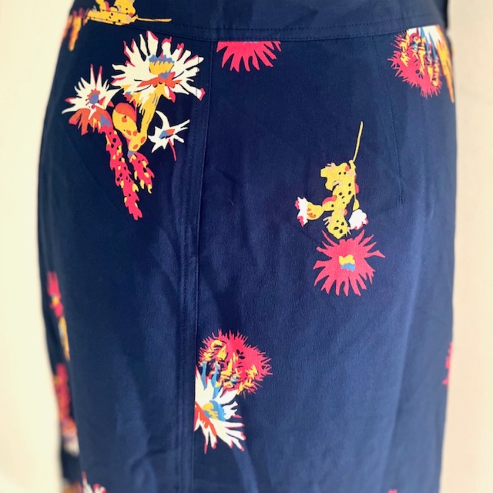 Madewell Navy Silk Cactus Flower Coastal Cowgirl Preppy Midi Skirt NWT - Picture 7 of 10
